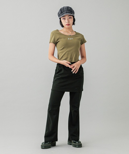 X-girl（エックスガール）の「WING S/S BABY TEE（Tシャツ/カットソー・レディース・オリーブ/ブラック/ホワイト・S/M）」の11枚目の写真