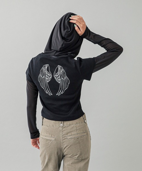 X-girl（エックスガール）の「WING S/S BABY TEE（Tシャツ/カットソー・レディース・オリーブ/ブラック/ホワイト・S/M）」の20枚目の写真