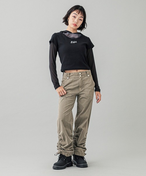 X-girl（エックスガール）の「WING S/S BABY TEE（Tシャツ/カットソー・レディース・オリーブ/ブラック/ホワイト・S/M）」の22枚目の写真