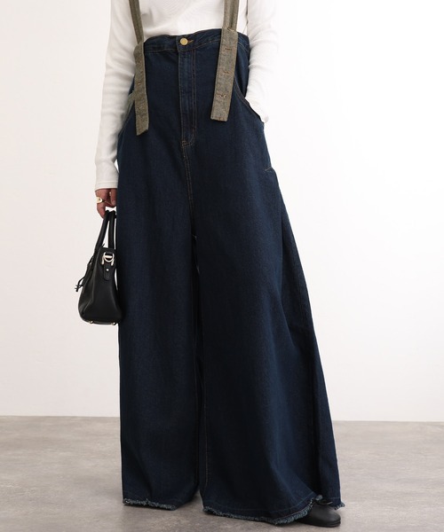 ElegChic（エレグシック）の「ハイウエストバギーサロペパンツ（サロペット/オーバーオール・レディース・ネイビー/ブルー/ネイビー系・M/L/XL/XXL/4L）」の3枚目の写真