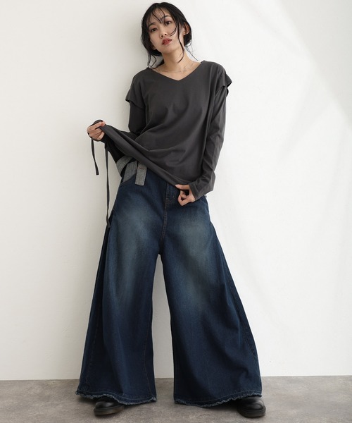ElegChic（エレグシック）の「ハイウエストバギーサロペパンツ（サロペット/オーバーオール・レディース・ネイビー/ブルー/ネイビー系・M/L/XL/XXL/4L）」の11枚目の写真