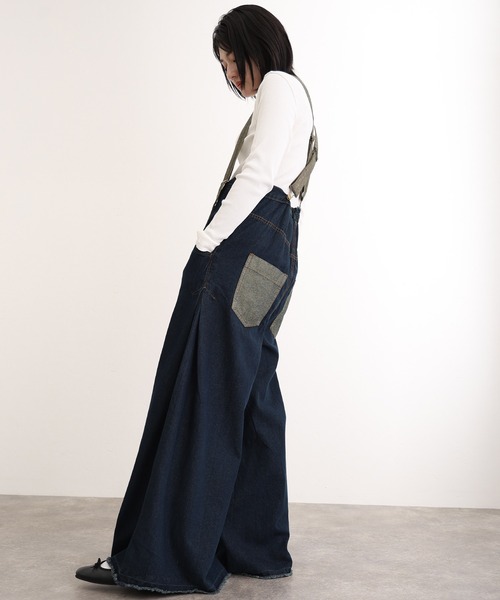 ElegChic（エレグシック）の「ハイウエストバギーサロペパンツ（サロペット/オーバーオール・レディース・ネイビー/ブルー/ネイビー系・M/L/XL/XXL/4L）」の12枚目の写真