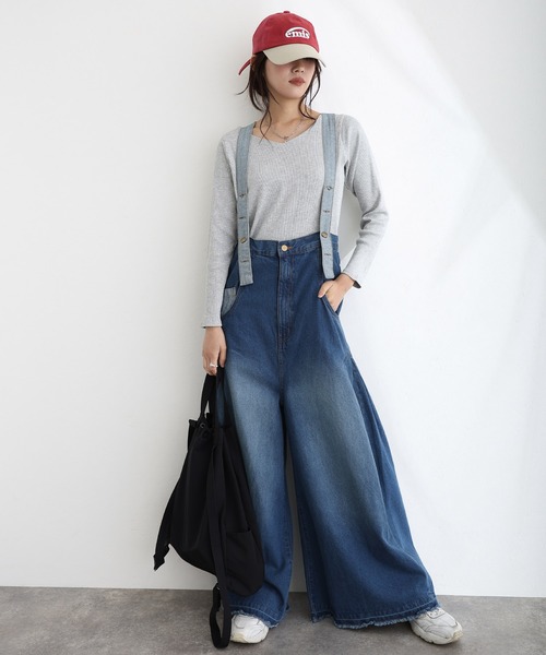 ElegChic（エレグシック）の「ハイウエストバギーサロペパンツ（サロペット/オーバーオール・レディース・ネイビー/ブルー/ネイビー系・M/L/XL/XXL/4L）」の22枚目の写真