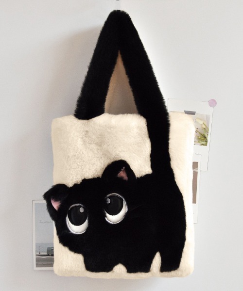 Miniministore（ミニミニストア）の「ファートートバッグ ふわふわ 猫柄鞄秋冬（トートバッグ・レディース・グリーン/サーモンピンク/アイボリー系1/アイボリー系2/スモークピンク/グレー/ブラウン・FREE）」の5枚目の写真