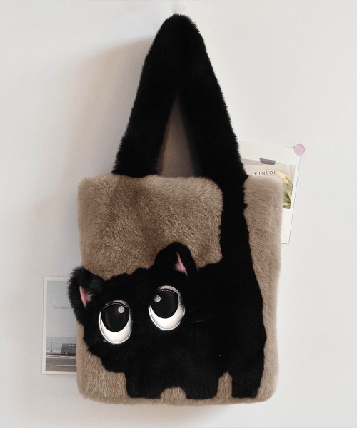 Miniministore（ミニミニストア）の「ファートートバッグ ふわふわ 猫柄鞄秋冬（トートバッグ・レディース・グリーン/サーモンピンク/アイボリー系1/アイボリー系2/スモークピンク/グレー/ブラウン・FREE）」の3枚目の写真