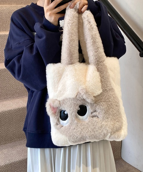 Miniministore（ミニミニストア）の「ファートートバッグ ふわふわ 猫柄鞄秋冬（トートバッグ・レディース・グリーン/サーモンピンク/アイボリー系1/アイボリー系2/スモークピンク/グレー/ブラウン・FREE）」の10枚目の写真