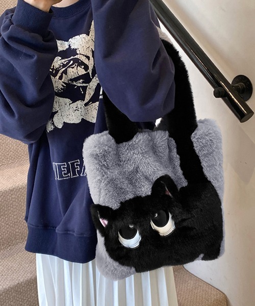 Miniministore（ミニミニストア）の「ファートートバッグ ふわふわ 猫柄鞄秋冬（トートバッグ・レディース・グリーン/サーモンピンク/アイボリー系1/アイボリー系2/スモークピンク/グレー/ブラウン・FREE）」の13枚目の写真