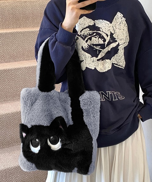Miniministore（ミニミニストア）の「ファートートバッグ ふわふわ 猫柄鞄秋冬（トートバッグ・レディース・グリーン/サーモンピンク/アイボリー系1/アイボリー系2/スモークピンク/グレー/ブラウン・FREE）」の14枚目の写真