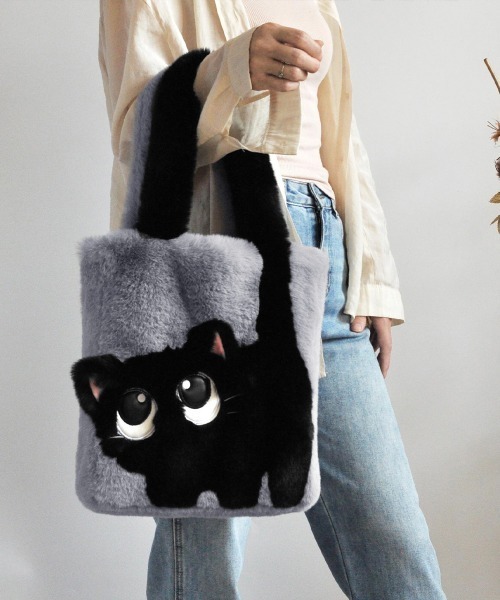 Miniministore（ミニミニストア）の「ファートートバッグ ふわふわ 猫柄鞄秋冬（トートバッグ・レディース・グリーン/サーモンピンク/アイボリー系1/アイボリー系2/スモークピンク/グレー/ブラウン・FREE）」の15枚目の写真