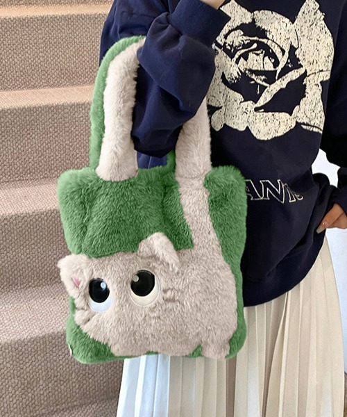 Miniministore（ミニミニストア）の「ファートートバッグ ふわふわ 猫柄鞄秋冬（トートバッグ・レディース・グリーン/サーモンピンク/アイボリー系1/アイボリー系2/スモークピンク/グレー/ブラウン・FREE）」の16枚目の写真