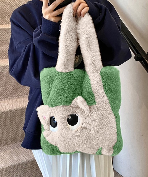 Miniministore（ミニミニストア）の「ファートートバッグ ふわふわ 猫柄鞄秋冬（トートバッグ・レディース・グリーン/サーモンピンク/アイボリー系1/アイボリー系2/スモークピンク/グレー/ブラウン・FREE）」の17枚目の写真