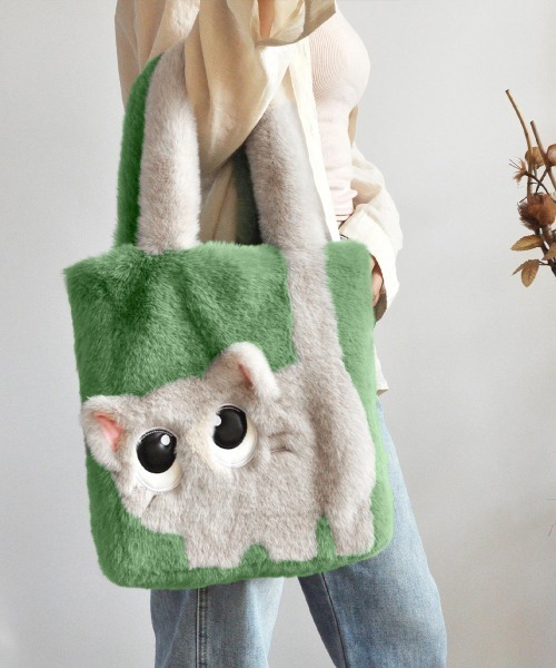 Miniministore（ミニミニストア）の「ファートートバッグ ふわふわ 猫柄鞄秋冬（トートバッグ・レディース・グリーン/サーモンピンク/アイボリー系1/アイボリー系2/スモークピンク/グレー/ブラウン・FREE）」の18枚目の写真