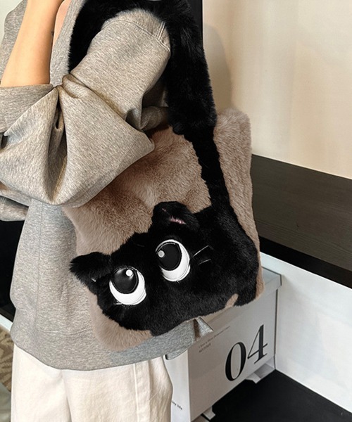 Miniministore（ミニミニストア）の「ファートートバッグ ふわふわ 猫柄鞄秋冬（トートバッグ・レディース・グリーン/サーモンピンク/アイボリー系1/アイボリー系2/スモークピンク/グレー/ブラウン・FREE）」の20枚目の写真
