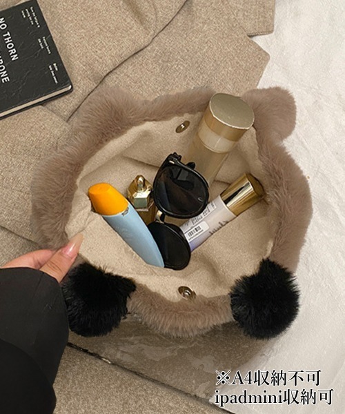 Miniministore（ミニミニストア）の「ファートートバッグ ふわふわ 猫柄鞄秋冬（トートバッグ・レディース・グリーン/サーモンピンク/アイボリー系1/アイボリー系2/スモークピンク/グレー/ブラウン・FREE）」の22枚目の写真
