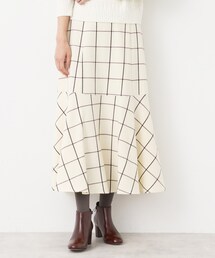 ◆【後ろゴム・洗える】起毛チェック柄切り替えフレアスカート（XS～L）