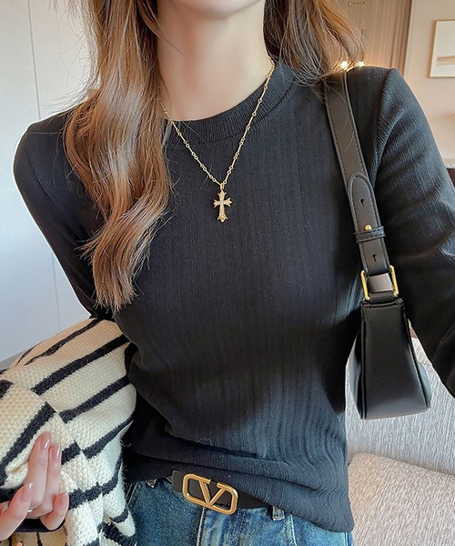 blackdia ocean(ブラックダイヤオーシャン)の「blackdia ocean クルーネックリブカットソー(Tシャツ/カットソー・レディース・ブルー/ベージュ/グレイッシュベージュ/ブラック/ホワイト/ブラウン/グレー・SMALL/LARGE/MEDIUM)」の19枚目の写真