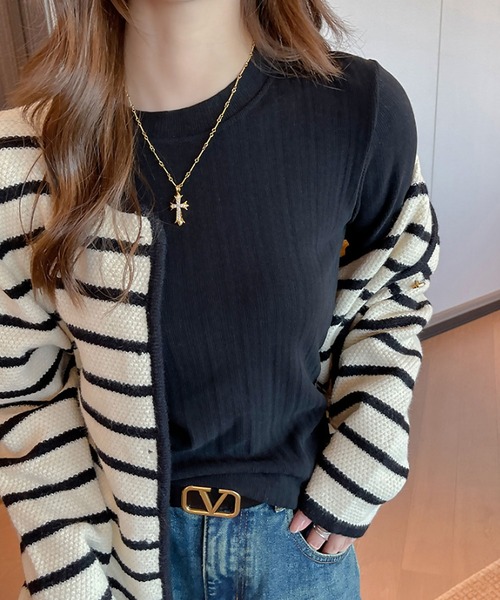blackdia ocean(ブラックダイヤオーシャン)の「blackdia ocean クルーネックリブカットソー(Tシャツ/カットソー・レディース・ブルー/ベージュ/グレイッシュベージュ/ブラック/ホワイト/ブラウン/グレー・SMALL/LARGE/MEDIUM)」の20枚目の写真