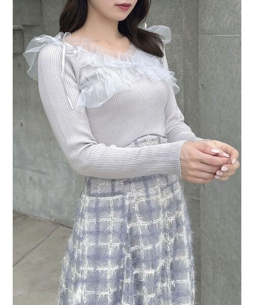 dazzlin(ダズリン)の「リボンチュールオフショルニットトップス(ニット/セーター・レディース・ブラック/グレー/オフホワイト/ピンク・FREE)」の22枚目の写真