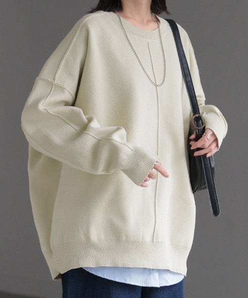 HUG.U(ハグユー)の「オーバーサイズスポンジニット(ニット/セーター・レディース・ブラック/アイボリー/ロイヤルブルー/オレンジ/ダークブラウン・FREE)」の3枚目の写真