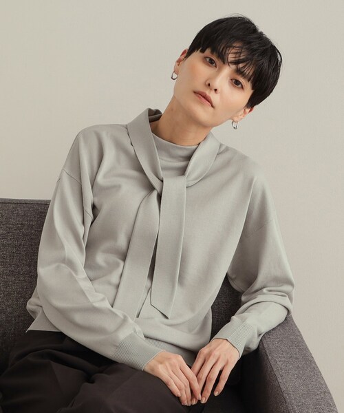 OPAQUE.CLIP（オペークドットクリップ）の「ボウタイニット【洗濯洗い可/抗ピル】（ニット/セーター・レディース・ライトグリーン/ライトグレー/ホワイト・42/40/38）」の3枚目の写真