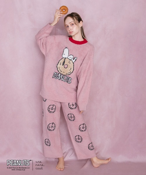 【新品】PEANUTS/アムール　スヌーピー　秋冬厚手裏起毛パジャマ（L)ピンク スヌーピー】PEANUTS × une nana cool プルオーバー＆ロング