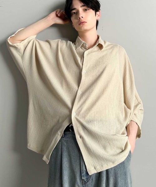 Classical Origin(クラシカルオリジン)の「【Classical Origin】「抜け感纏う。」リンクル加工ドレープドルマンシャツ/Wrinklefinish Dolman Sleeve Shirt(シャツ/ブラウス・メンズ・アイボリー/チャコール・ONE SIZE)」の7枚目の写真
