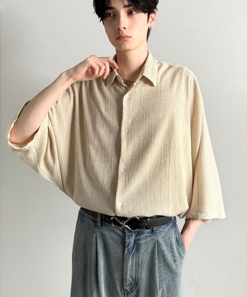 Classical Origin(クラシカルオリジン)の「【Classical Origin】「抜け感纏う。」リンクル加工ドレープドルマンシャツ/Wrinklefinish Dolman Sleeve Shirt(シャツ/ブラウス・メンズ・アイボリー/チャコール・ONE SIZE)」の6枚目の写真