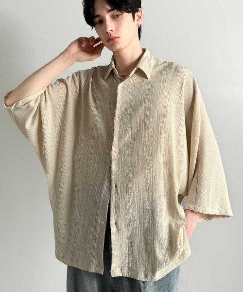 Classical Origin(クラシカルオリジン)の「【Classical Origin】「抜け感纏う。」リンクル加工ドレープドルマンシャツ/Wrinklefinish Dolman Sleeve Shirt(シャツ/ブラウス・メンズ・アイボリー/チャコール・ONE SIZE)」の5枚目の写真
