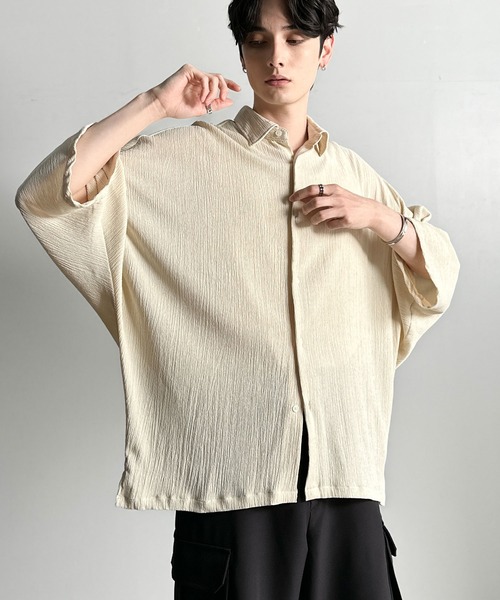 Classical Origin(クラシカルオリジン)の「【Classical Origin】「抜け感纏う。」リンクル加工ドレープドルマンシャツ/Wrinklefinish Dolman Sleeve Shirt(シャツ/ブラウス・メンズ・アイボリー/チャコール・ONE SIZE)」の9枚目の写真