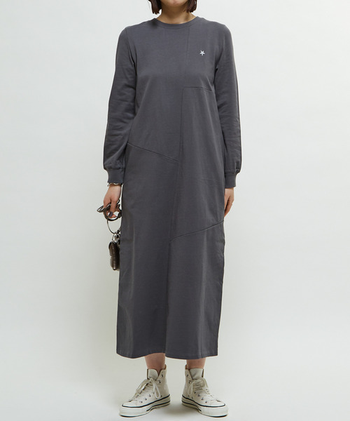CONVERSE TOKYO（コンバーストウキョウ）の「RANDOM PANEL LONG-SLEEVE DRESS（ワンピース・レディース・ブラック/チャコールグレー/グレー・FREE）」の12枚目の写真