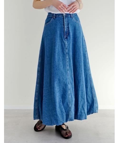 Re:EDIT（リエディ）の「[低身長/高身長サイズ有]コットンデニムバルーンスカート（デニムスカート・レディース・ブルー/ネイビー・SHORT/MEDIUM/TALL/LARGE）」の2枚目の写真