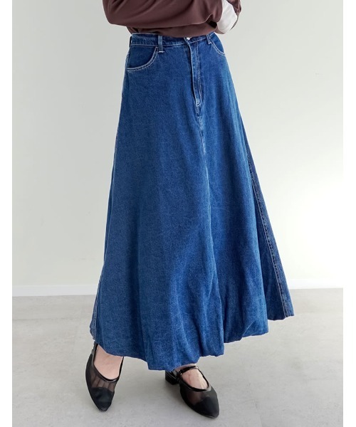 Re:EDIT（リエディ）の「[低身長/高身長サイズ有]コットンデニムバルーンスカート（デニムスカート・レディース・ブルー/ネイビー・SHORT/MEDIUM/TALL/LARGE）」の17枚目の写真