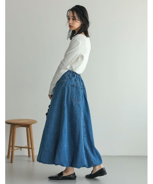 Re:EDIT（リエディ）の「[低身長/高身長サイズ有]コットンデニムバルーンスカート（デニムスカート・レディース・ブルー/ネイビー・SHORT/MEDIUM/TALL/LARGE）」の3枚目の写真