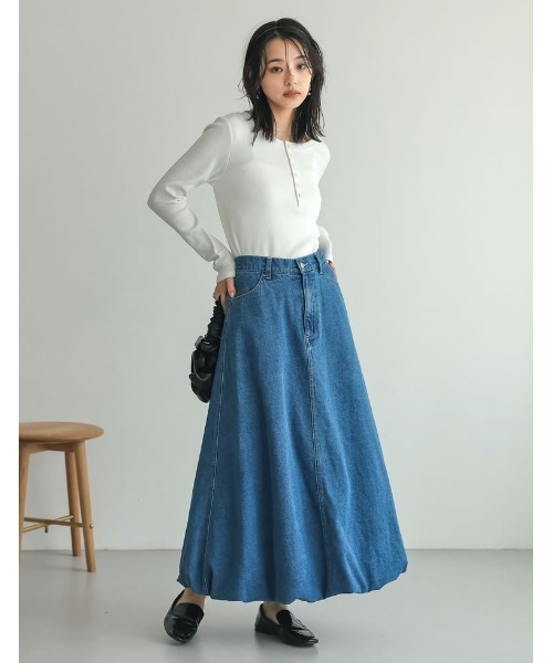 Re:EDIT（リエディ）の「[低身長/高身長サイズ有]コットンデニムバルーンスカート（デニムスカート・レディース・ブルー/ネイビー・SHORT/MEDIUM/TALL/LARGE）」の4枚目の写真