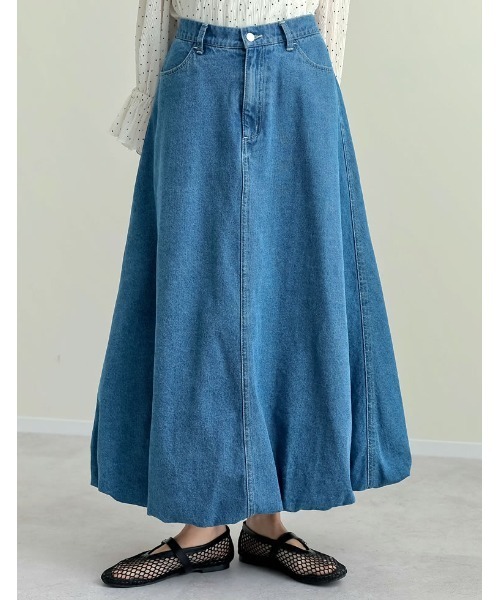 Re:EDIT（リエディ）の「[低身長/高身長サイズ有]コットンデニムバルーンスカート（デニムスカート・レディース・ブルー/ネイビー・SHORT/MEDIUM/TALL/LARGE）」の5枚目の写真