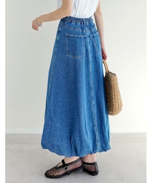 Re:EDIT（リエディ）の「[低身長/高身長サイズ有]コットンデニムバルーンスカート（デニムスカート・レディース・ブルー/ネイビー・SHORT/MEDIUM/TALL/LARGE）」の8枚目の写真