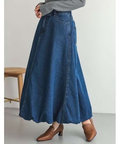 Re:EDIT（リエディ）の「[低身長/高身長サイズ有]コットンデニムバルーンスカート（デニムスカート・レディース・ブルー/ネイビー・SHORT/MEDIUM/TALL/LARGE）」の10枚目の写真