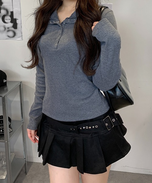 lilful(リルフル)の「カットリブ 襟ヘンリーネック シンプルロンT(Tシャツ/カットソー・レディース・チャコール/アイボリー・M/L)」の18枚目の写真