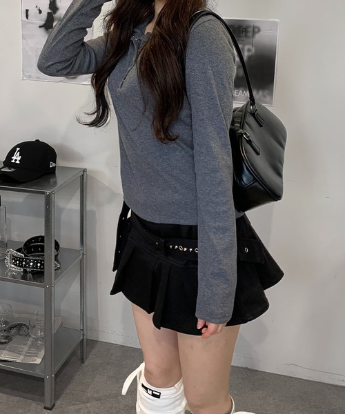 lilful(リルフル)の「カットリブ 襟ヘンリーネック シンプルロンT(Tシャツ/カットソー・レディース・チャコール/アイボリー・M/L)」の17枚目の写真