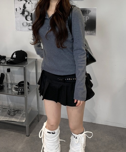 lilful(リルフル)の「カットリブ 襟ヘンリーネック シンプルロンT(Tシャツ/カットソー・レディース・チャコール/アイボリー・M/L)」の16枚目の写真