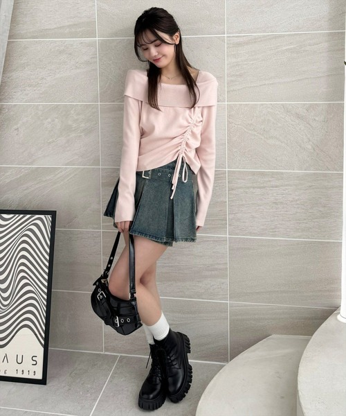 clear（クリア）の「レイヤード風デニムプリーツミニスカート [着回し力万能]≪SS新作≫（デニムスカート・レディース・ブラック/ブルー・M/S）」の3枚目の写真