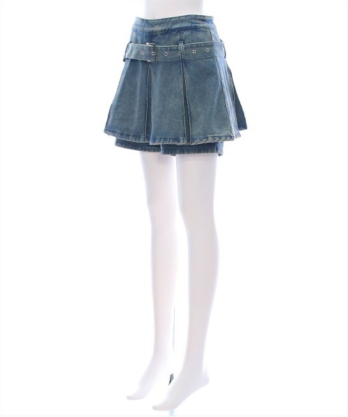 clear（クリア）の「レイヤード風デニムプリーツミニスカート [着回し力万能]≪SS新作≫（デニムスカート・レディース・ブラック/ブルー・M/S）」の5枚目の写真