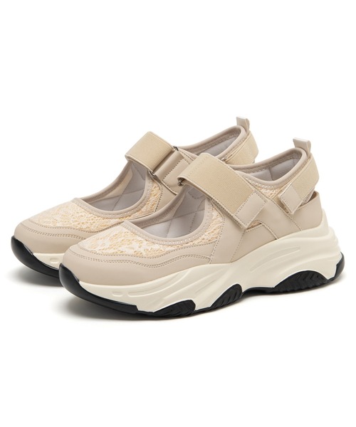 JELLY BEANS(ジェリービーンズ)の「ゴムストラップレースメッシュスニーカー(217-51343)JELLY BEANS(ジェリービーンズ)(スニーカー・レディース・アイボリー/ブラック/ライトグレー・S/L/M)」の4枚目の写真