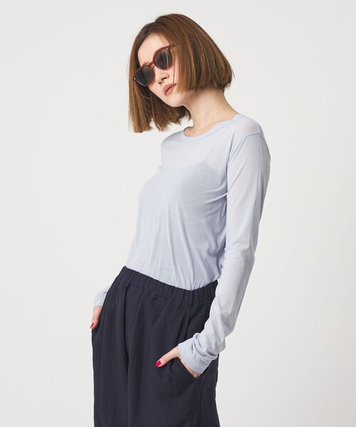 conte（コンテ）の「＜conte＞コットン シアー クルーネックカットソー（Tシャツ/カットソー・レディース・ネイビー/ダークブラウン/ホワイト/ブラック/ライトブルー・FREE）」の7枚目の写真