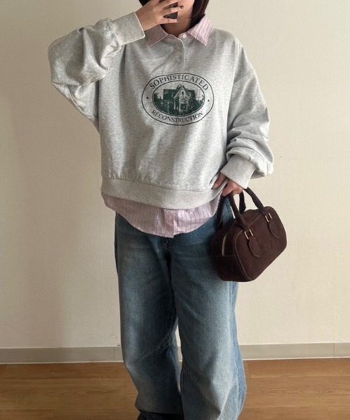 nemne store(ネンネストア)の「シャツドッキングスウェット(スウェット・レディース・杢グレー/ネイビー・MEDIUM/SMALL)」の1枚目の写真