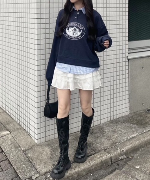 nemne store(ネンネストア)の「シャツドッキングスウェット(スウェット・レディース・杢グレー/ネイビー・MEDIUM/SMALL)」の11枚目の写真
