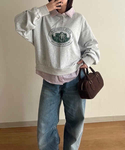 nemne store(ネンネストア)の「シャツドッキングスウェット(スウェット・レディース・杢グレー/ネイビー・MEDIUM/SMALL)」の7枚目の写真