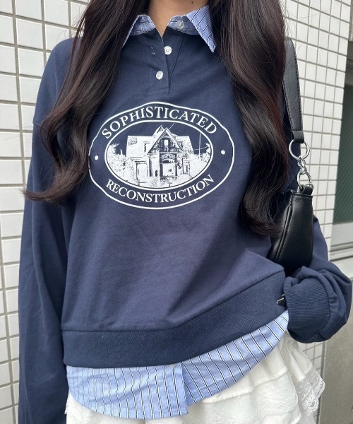 nemne store(ネンネストア)の「シャツドッキングスウェット(スウェット・レディース・杢グレー/ネイビー・MEDIUM/SMALL)」の12枚目の写真