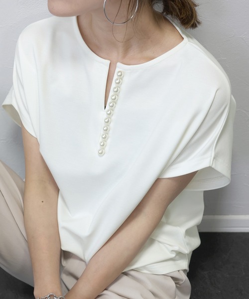 Aletta vita(アレッタビータ)の「ポンチラインパールコクーンプルオーバー(Tシャツ/カットソー・レディース・ネイビー/ブラック/オフホワイト・FREE)」の2枚目の写真