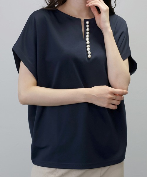 Aletta vita(アレッタビータ)の「ポンチラインパールコクーンプルオーバー(Tシャツ/カットソー・レディース・ネイビー/ブラック/オフホワイト・FREE)」の13枚目の写真